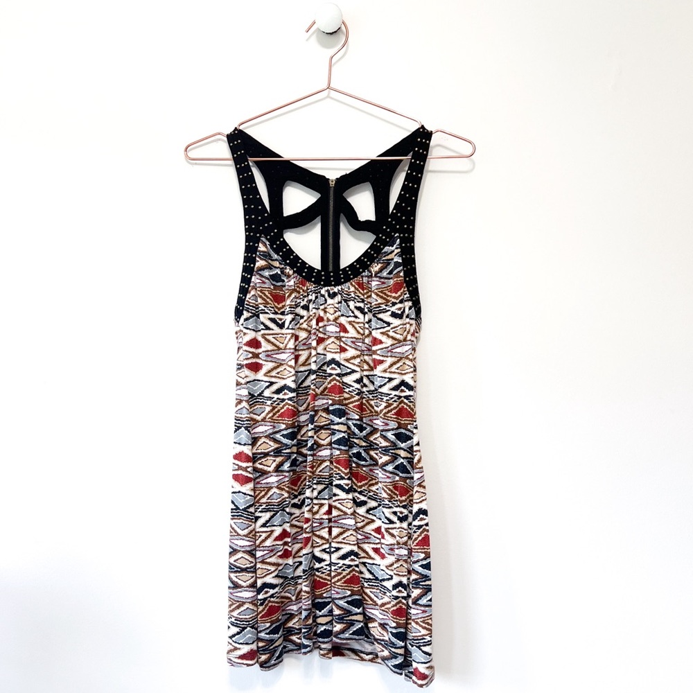 Stylish Soul Revival Black Patterned Tank Top with Bronze Studs - Size Small